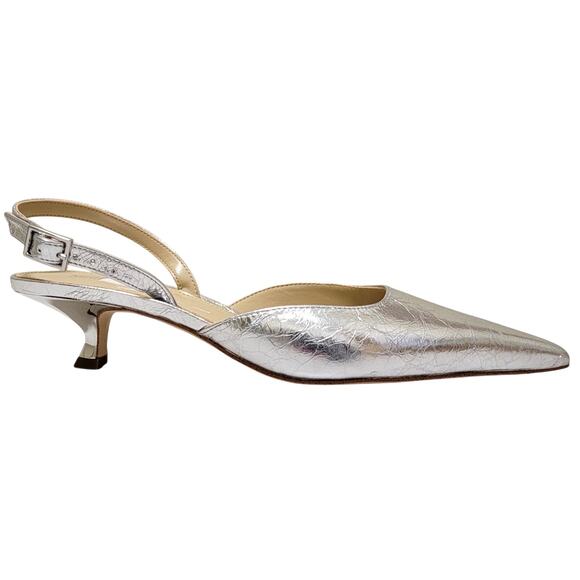 Michael Michael Kors Luna Kitten Slingback Pump Heels Size US 6.5M Silver Metal - Picture 3 of 6